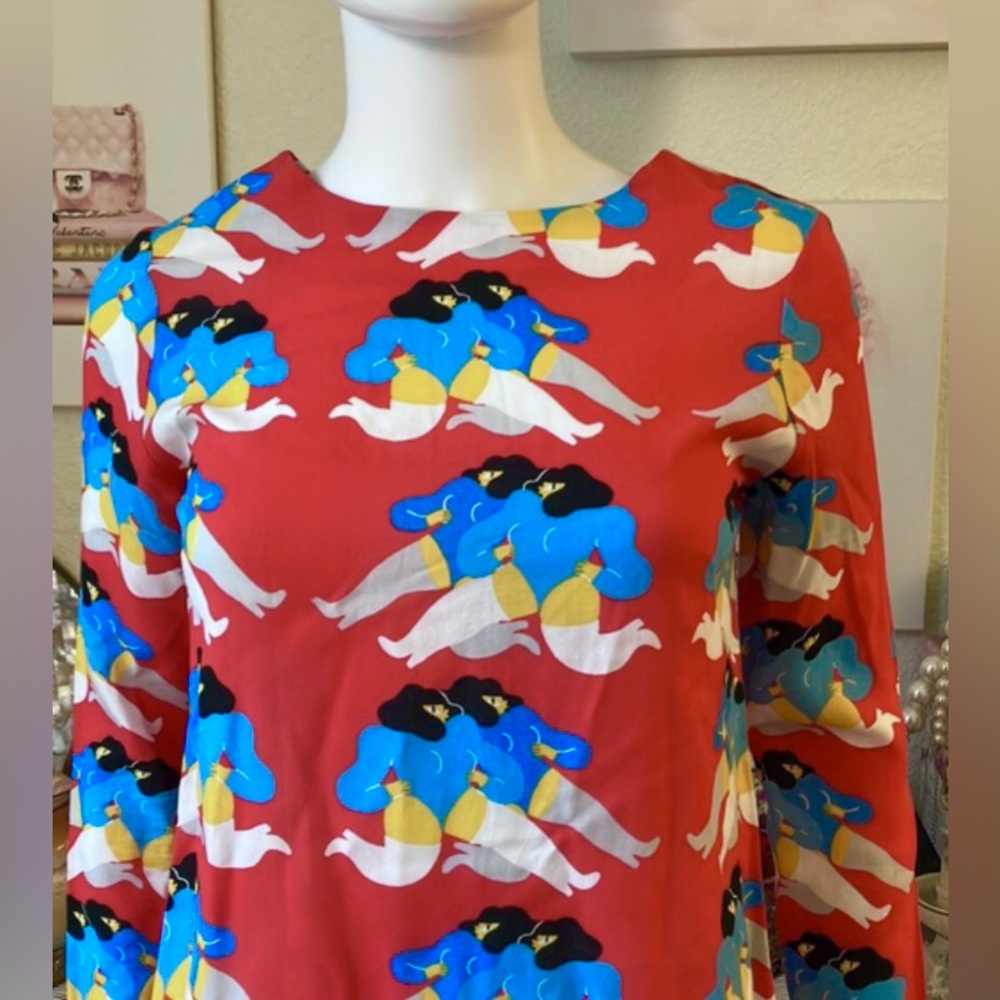 Nooworks Mini Dress Double Ladies Graphics Long Sleeves in Blue & Red size XS - Picture 3 of 10